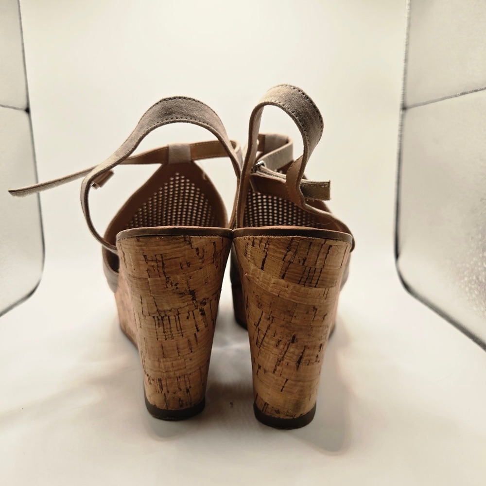Franco Sarto Wedge heel Women 11M Taupe Good Perforated Cork Heel 5 inch Strappy - Picture 9 of 11